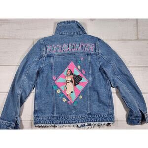 Vintage Disney Pocahontas Denim Embroidered Girls Jean Jacket Size 9/10 Patches